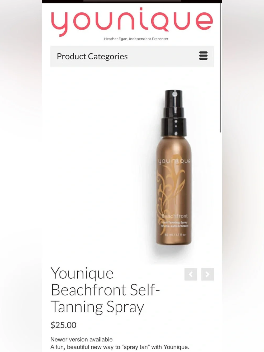 2pc set Younique Beachfront Self-Tanning Spray & Lotion - Brown and Gold